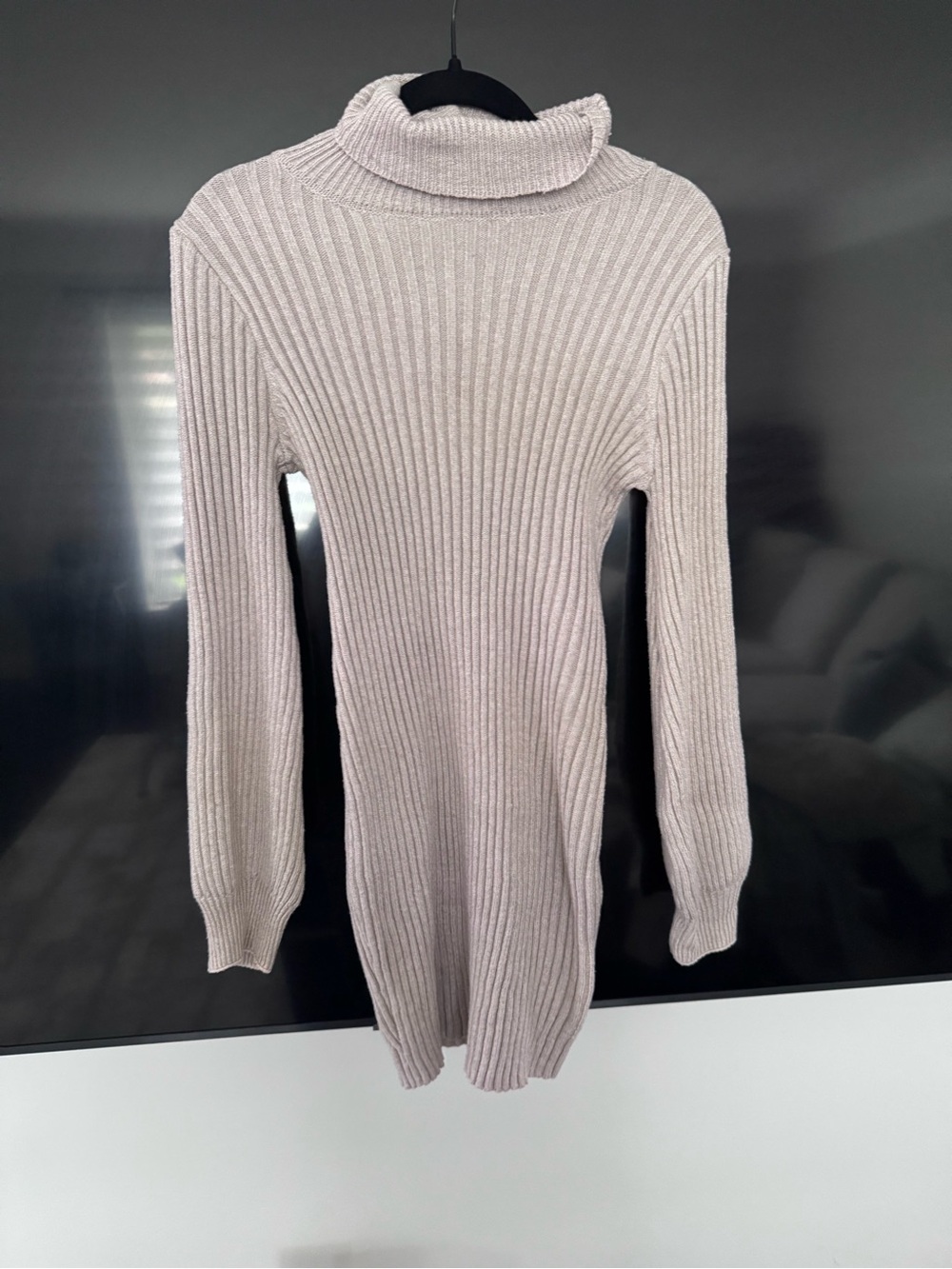 SHEIN Long Sleeve Ribbed Turtleneck Dress - Light Taupe